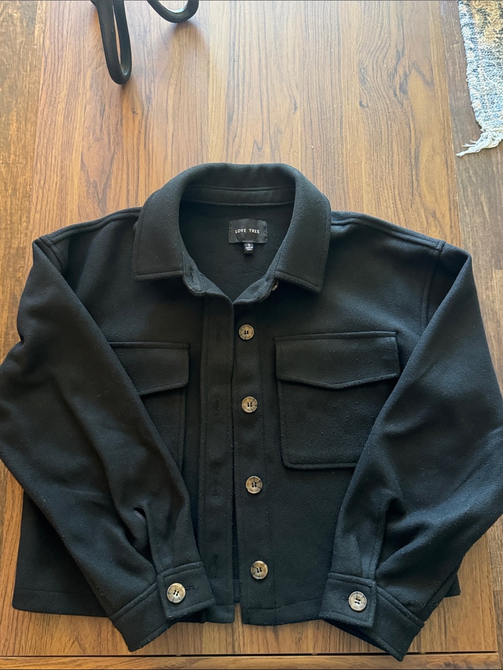 Love Tree Black Button-Up Fleece Shirt Jacket